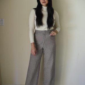 High Waisted Plaid/Gingham 70s Flare Trousers